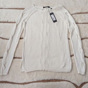 TESS GIBERSON Cream Open Knit Long Sleeve Sweater - XS